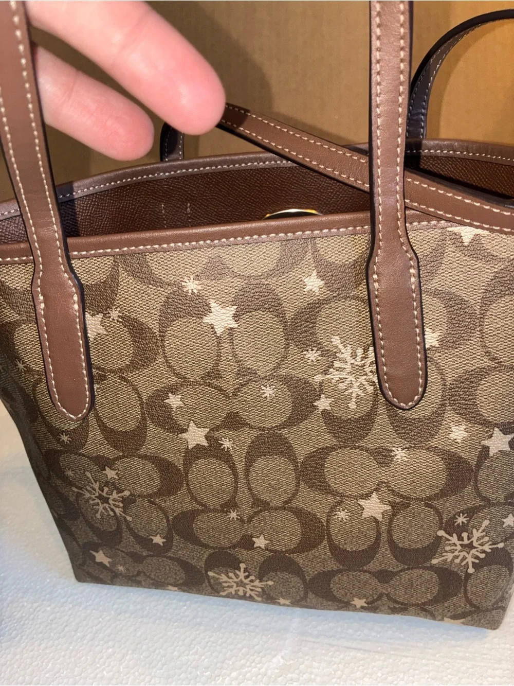 Coach Brown Signature Snowflake Tote and Zip Wristlet Set